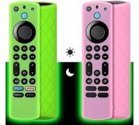 Silicone Remote Control Case (2pcs) for Firestick 4K Max (2nd)/Toshiba/Insignia/Pioneer/Omni Alexa Voice Remote Enhanced with Lanyard (Green + Pink Both Shine)
