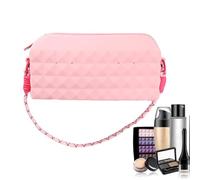 Silicone Small Makeup Bag, Travel Toiletry Organizer, Zipper Key & Phone Pouch, Compact & Lightweight, Waterproof & Durable, Ideal for Daily, 9.06x1.81x4.13 inches, Apricot/Pink