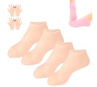 Silicone Socks for Moisturising Feet Mask Exfoliating Silicone Socks Beach Protective Socks, Anti Slip Soft Spa Gel Socks Softening Feet with Gloves for Women Foot Care(Skin color,2pairs)