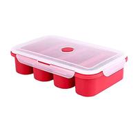 Silicone Soup Containers with Lid Ice Cup Tray Super Cubes Food Storage Freezer Containers 4 Cubes for Sauce Meal Prep Red