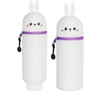 Silicone Souple Trousse Ecole, Kawaii Étui À Stylo, Trousse Télescopique Mignonne Avec Fermeture Eclair En Silicone, Pour Adolescente Et Étudiante (Lapin Blanc) 25 * 6.8cm