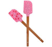 Silicone Spatule à Gâteau 2 Pièces Manche Bois | Longue Poignée, Surface Lisse Antiadhésive, Forme Intégrée Résistante à Déformation, Adaptée aux Bols, Pâtes et Mélanges