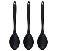Silicone Spoon 3pcs 11 Résistantes de chaleur grandes cuillères en silicone noire pour cuisiner, servir, soupe avec cuillères à trou suspendus pour la cuisine