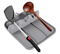 Silicone Spoon Rest Food Food Grade 3 Slots Kitchen Countertop Ustens Rest With Hold Hole Resistant résistant à la cuillère facile à nettoyer pour spatules, couvercles en pot, baguettes (gris), porte