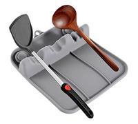 Silicone Spoon Rest Food Grade 3 Slots Kitchen Countertop Ustens Rest With Hold Hole résistant à la cuillère facile à nettoyer pour les spatules, les couvercles en pot, les baguettes (gris)