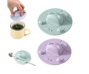 Silicone Tea Bag Holder Mug Topper, Cat-Designed Cup Silicone Cup Covers, 4 inch Silicones Tea Bag Holder & Squeezer with Teas Bags Holders Mug Lid, for Coffee Milk Teas (Mix-B)