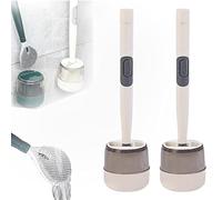 Silicone Toilet Brush and Holder,Toilet Brush and Holder Set, Household Silicone Punch-Free Wall Hanging Long Handle Toilet Brush,16.5 X 3.9 Inch Liquid Tongue Type Set with Base (Beige 2pcs)