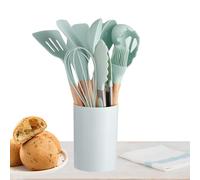 Silicone Utensil,Silicone Food Grade Cooking Utensil - with Wooden Handle Storage Bucket, 12pcs Kitchenware for Dormitory, Apartment, Restaurant, Kitchen