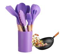 Silicone Utensils for Cooking | Silicone Food Grade Cooking Utensil | with Wooden Handle Storage Bucket, 12pcs Kitchenware for Dormitory, Apartment, Restaurant, Kitchen