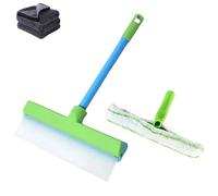 Silicone Window Squeegee with Silicone Squeegee & Microfiber Scrubber, Window Cleaning Kit Ergonomic Handle for Bathroom, Car, Shower Glass (Green and White)