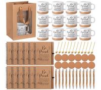 SiliFine Lot de 12 tasses à café de 355 ml avec cuillère, dessous de verre, carnets à spirale, sacs à stylo à bille de motivation pour collègues, équipes, enseignants, infirmières