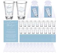 SiliFine Lot de 50 verres à shot en acrylique pour invités avec cartes de remerciement et sacs en organza pour souvenirs d'invités, cadeau de fête prénuptiale (bleu, classique) 42,5 g
