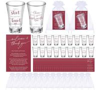 SiliFine Lot de 50 verres à shot en acrylique pour invités avec cartes de remerciement et sacs en organza pour souvenirs d'invités, cadeau de fête prénuptiale (rouge, classique) 42,5 g