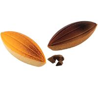Silikomart Kit 3D Tarte Ring Cabossa - Plateau en Silicone avec 6 Cavités Cocoa-Pod (120 x 40 x 20 mm de Haut) + Cutter + Anneaux Perforés - Set de Poêles à Dessert