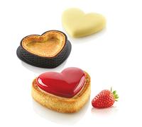 silikomart | KIT MINI TARTE PETIT AMOUR, Anneau TPLUS 78 x 68 h 20 mm | Set de 8 Mini Anneaux Microperforés + Tapis Décoratif, Moule Décoratif en Silicone, Monoportions en forme de Coeur