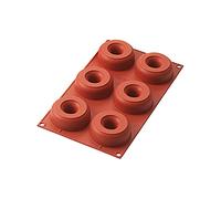 Silikomart | Moule en silicone pour Monoportions DONUTS, antiadhésif, 4 cavités, paquet de 10 moules à gâteaux, Ø 75 h 28 mm Volume 6 x 98 ml Tot. 588 ml, Orange