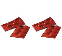 silikomart | SF001 Moule en silicone pour Monoportions SEMISFERA, anti-adhérent, 5 cavités, Lot de 2 Moule à gâteau, Ø 80, h 40 mm, Made in Italy, Rouge Brique