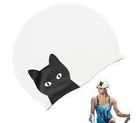 Silikon Badekappe Für Langes Haar - Wasserdichte Schwimmkappe Mit Süßem Katzen-Motiv Für Damen & Kinder | Elastische Bademütze Für Pool & Meer | Weiches Silikon, Cartoon-Design, Schwarz/Weiß