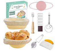 Silikon Brot Gärkorb Set (23cm rund & 25cm oval) - Sauerteig-Gärkorb Inkl. Teigschaber, Rostmesser & Gärtuch - Faltbar, hygienisch, perfekt für Anfänger & Profis (10PS)