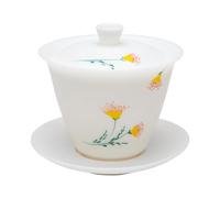 SILINE ChuJu Ice Jade Ensemble de tasses à thé Gaiwan en porcelaine blanche, fines/non vernies/translucides, peintes à la main