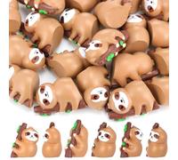 Silipull 24 Pcs Mini Sloth Figurines Resin Mini Animals Tiny Resin Sloth for Micro Landscape Ornaments Dollhouse Craft Accessories Theme Birthday Baby Shower Party DIY Bonsai (Brown)