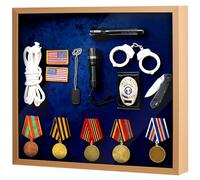 Silipull Boîte à souvenirs militaires en bois massif avec insigne de police 50,8 x 45,7 cm - Support mural avec velours bleu gaufré pour shérif de police