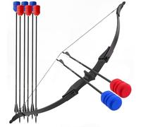 Silipull Jeu de tir à l'arc 7 pièces avec 6 flèches à pointe en mousse pour un combat sûr, des arcs en plein air pour adultes de débutant à avancé (arc noir et flèches rouges et bleues)
