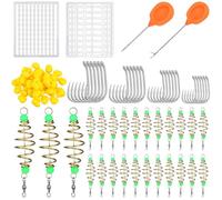 Silipull Kit de 103 pièces d'équipement de pêche à la carpe en vrac avec 50 faux appâts de maïs, 24 hameçons de tailles multiples, 4 accessoires, 25 mangeoires lumineuses à ressort pour pêche à la