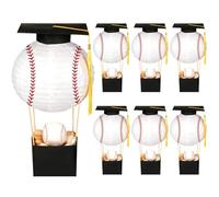 Silipull Lot de 6 centres de table de remise de diplôme, décorations de fête en forme de montgolfière, lanternes en papier avec petit capuchon et pompons, décoration de table, fournitures de fête de