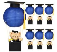 Silipull Lot de 6 pièces maîtresses de table de remise de diplôme en forme de montgolfière - Lanterne en papier avec petit capuchon et pompon - Décoration de table - Fournitures de fête de