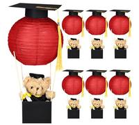 Silipull Lot de 6 pièces maîtresses de table de remise de diplôme en forme de montgolfière - Lanternes en papier avec petit capuchon et pompons - Fournitures de fête de félicitations et de remise de