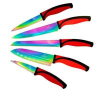 SiliSlick Ensemble de Couteaux de Cuisine Colorés avec Revêtement en Titane - Ensemble de couteaux en acier Inoxydable avec Couteau Utilitaire de Cuisine, Santoku, Pain, Chef et Couteaux Paring