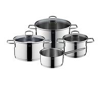 Silit Alicante set de casseroles induction 4 pièces, set de casseroles avec couvercle en verre, acier inoxydable poli, set de casseroles à induction non revêtu
