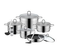 Silit Diamant set de casseroles 9 pièces, avec couvercle en verre, poêle de service, ustensile de cuisine, broyeur, acier inoxydable poli, set de casseroles non revêtu