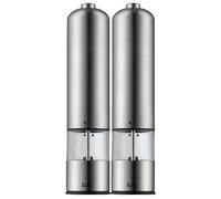 SILIT Lot de 2 moulins à sel et à poivre électriques - Acier inoxydable - Broyeur en céramique - Épaisseur de mouture réglable en continu - Éclairage LED avec piles