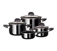 Silit Modesto Line Set de 4 casseroles à induction, set de casseroles avec couvercle en verre, céramique fonctionnelle Silargan, set de casseroles à induction, sans nickel, noir