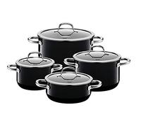 Silit Passion Black Set de 4 casseroles à induction, set de casseroles avec couvercle en verre, céramique fonctionnelle Silargan, set de casseroles à induction sans nickel, noir