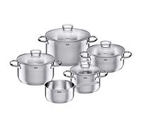 Silit Set de casseroles à Induction Tuscany, 5 pièces, Acier Inoxydable partiellement Mat, Ensemble de casseroles à Induction Non revêtues avec Couvercle en Verre, Convient à Tous Les Types de Feux,