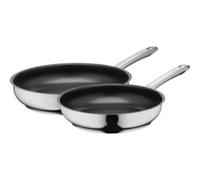 Silit Calabria Lot de 2 poêles à induction 2 pièces 24, 28 cm, en acier inoxydable poli, revêtement anti-adhésif, passe au four, poignée réductrice de chaleur, large bord verseur, convient à