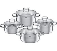 Silit Toskana Set de casseroles à induction 4 pièces, acier inoxydable partiellement satiné, casseroles à induction sans revêtement, couvercle en verre