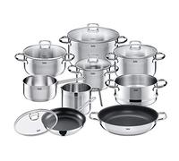 Silit Tuscany set de casseroles compatible induction, 10 pièces, set de casseroles avec couvercle en verre, casseroles à induction, pot à lait, cuiseur vapeur, poêle, acier inoxydable partiellement m