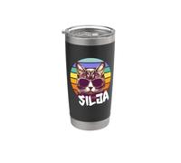 SILJA - Joli prénom de fille avec un chat cool Gobelet isotherme en acier inoxydable double paroi