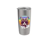 SILJA - Joli prénom de fille avec un chat cool Gobelet isotherme en acier inoxydable double paroi