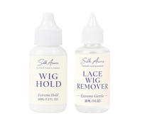 Silk Aura Lot de 2 flacons de colle et de dissolvant pour perruque à forte tenue invisible et imperméable à l'eau - Action rapide et non grasse - 2 pièces (38 ml + 30 ml)
