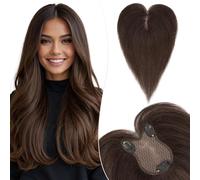 Silk-co 11 Pouces Volumateur Capillaire Femme Naturel Avec Frange Centrée Pour Chevelure Clairsemée cheveux humain 8 * 11cm-21g Toupet Femme Densité 150% Base en Soie, #2 Brun Foncé