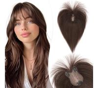 Silk-co 11 Pouces Volumateur Capillaire Femme Naturel Avec Frange Pour Chevelure Clairsemée cheveux humain 8 * 11cm-21g Toupet Femme Densité 150% Base en Soie, #2 Brun Foncé