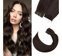 Silk-co 20PCS Extension Adhésive Naturel 100% Cheveux Humains Naturel Rajout Cheveux Naturel Adhesif Noir de Jais (1.5g/pcs) 16 Pouces Extension Bande Adhésive Tape In Hair Extension #2 Brun Foncé