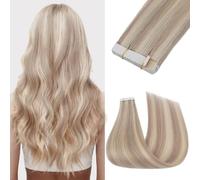 Silk-co 20PCS Extension Adhésive Naturel 100% Cheveux Humains Naturel Rajout Cheveux Naturel Adhesif Noir de Jais (1.5g/pcs) 16 Pouces - #22P613 Champagne&Blond Très Clair