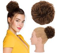 Silk-co Chignon Postiche Cheveux Grande Postiches Bouclés Ondulés Cheveux Humains Naturels Chouchou Cheveux Naturel Chignon Elastique pour Femmes Fille 30g #4 Châtain