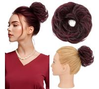 Silk-co Chignon Postiche Cheveux Grande Postiches Bouclés Ondulés Cheveux Humains Naturels Chouchou Cheveux Naturel Chignon Elastique pour Femmes Fille 23g #1P99J Negro Intenso&Borgoña